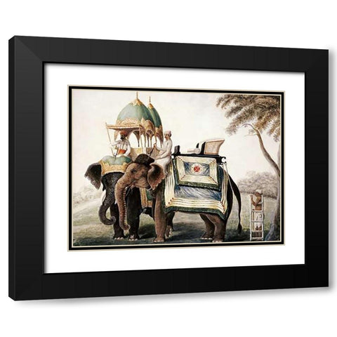 Elephants With Their Mahout Black Modern Wood Framed Art Print with Double Matting by School, Company