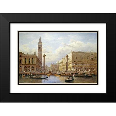 A View of The Piazzetta With The Doges Palace From The Bacino, Venice Black Modern Wood Framed Art Print with Double Matting by Corrodi, Salomon