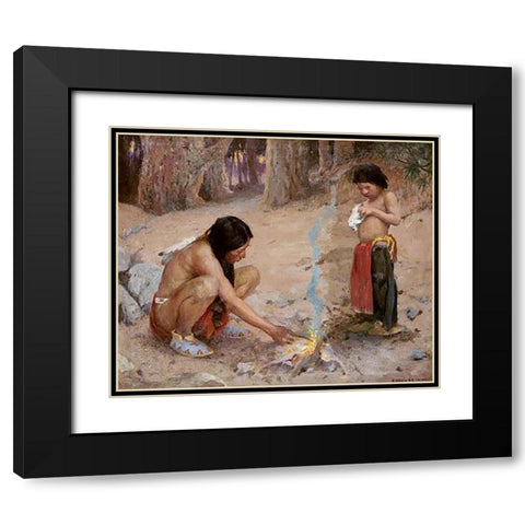 The Campfire Black Modern Wood Framed Art Print with Double Matting by Couse, Eanger Irving