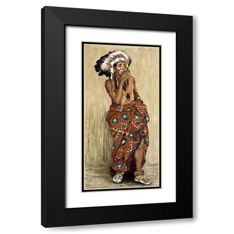 Indian With Blanket Black Modern Wood Framed Art Print with Double Matting by Couse, Eanger Irving