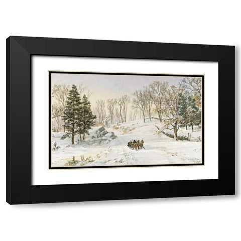 Winter on Ravensdale Road, Hastings-On-Hudson, New York Black Modern Wood Framed Art Print with Double Matting by Cropsey, Jasper Francis