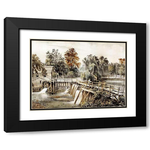 The Mill-Dam at Sleepy Hollow Black Modern Wood Framed Art Print with Double Matting by Ives, Currier and