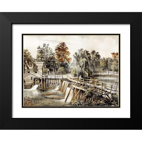 The Mill-Dam at Sleepy Hollow Black Modern Wood Framed Art Print with Double Matting by Ives, Currier and