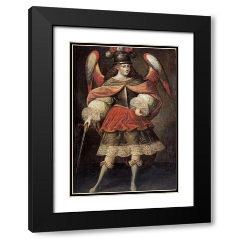 Archangel Miguel Black Modern Wood Framed Art Print with Double Matting by Cuzco School