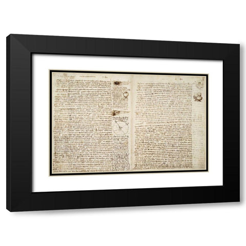 Codex Hammer Pages 124-127 Black Modern Wood Framed Art Print with Double Matting by Da Vinci, Leonardo