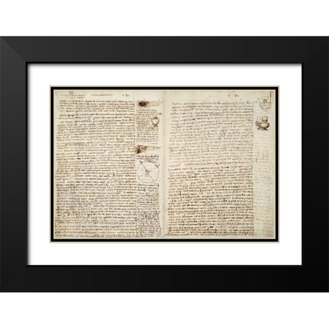 Codex Hammer Pages 124-127 Black Modern Wood Framed Art Print with Double Matting by Da Vinci, Leonardo