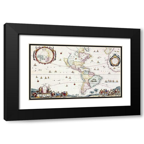 Map of The Americas, 1696 Black Modern Wood Framed Art Print with Double Matting by Danckerts, Cornelis