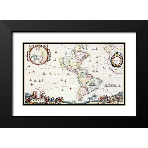 Map of The Americas, 1696 Black Modern Wood Framed Art Print with Double Matting by Danckerts, Cornelis