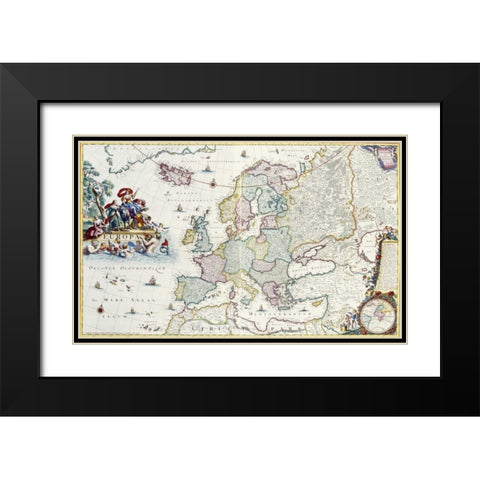Map of Europe Black Modern Wood Framed Art Print with Double Matting by Danckerts, Cornelis