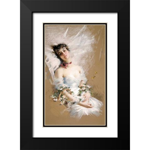 Reclining Beauty With Baskets of Flowers Black Modern Wood Framed Art Print with Double Matting by De Hem, Louise