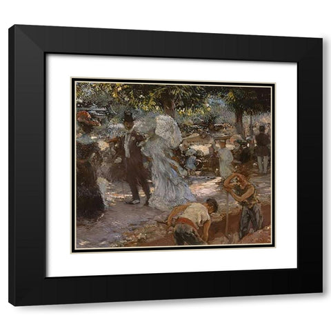 La Promenade Black Modern Wood Framed Art Print with Double Matting by De Latouche, Gaston