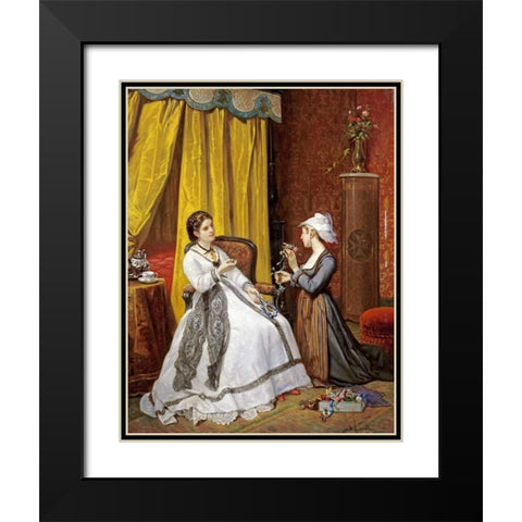 Flowers For The Lady Black Modern Wood Framed Art Print with Double Matting by De Pinelli, Auguste