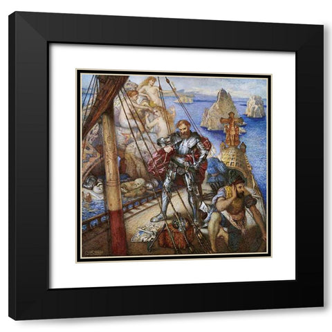 The Islands of The Sirens, Ulysses Lashing Himself To The Mast Black Modern Wood Framed Art Print with Double Matting by Donaldson, Andrew Benjamin