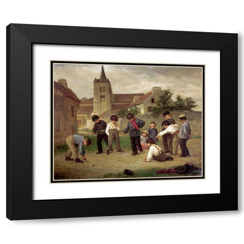 Hopscotch Black Modern Wood Framed Art Print with Double Matting by Duverger, Theophile Emmanuel