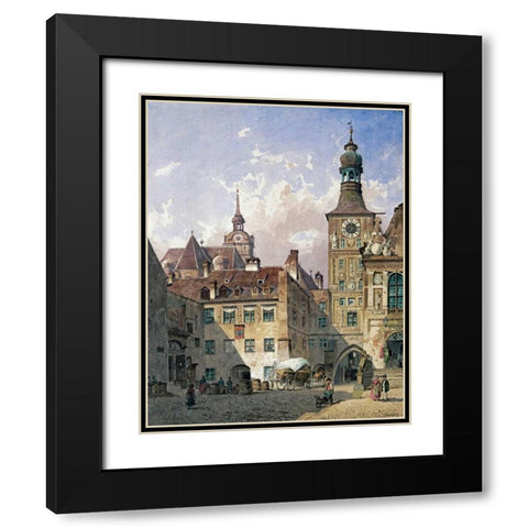 The Old Town Hall, Munich Black Modern Wood Framed Art Print with Double Matting by Eibner, Friedrich