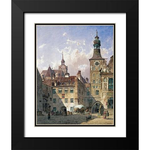 The Old Town Hall, Munich Black Modern Wood Framed Art Print with Double Matting by Eibner, Friedrich