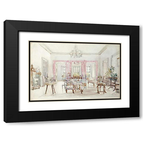 The Drawing Room of Queens House, Barbados, 1880 Black Modern Wood Framed Art Print with Double Matting by Grimston Fawkes, Col. Lionel