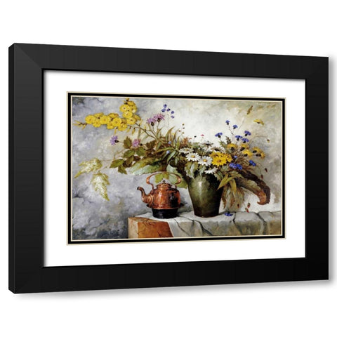 Cornflowers, Daisies and Other Flowers In a Vase Black Modern Wood Framed Art Print with Double Matting by Fischer, Carl H.