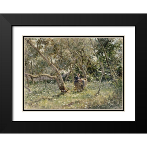 In The Orchard Black Modern Wood Framed Art Print with Double Matting by Fontana, Roberto