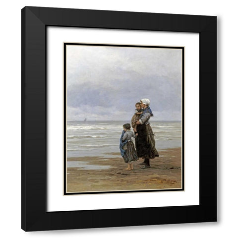 Waiting For The Boats Black Modern Wood Framed Art Print with Double Matting by Frederik, Philippe Lodowyck Jacob