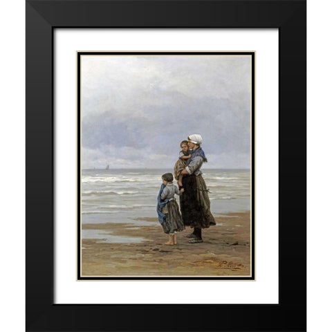 Waiting For The Boats Black Modern Wood Framed Art Print with Double Matting by Frederik, Philippe Lodowyck Jacob