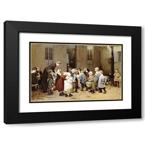 Back To School Black Modern Wood Framed Art Print with Double Matting by Geoffroy, Henry Jules Jean