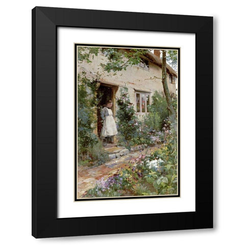 The Cottage Garden Black Modern Wood Framed Art Print with Double Matting by Glendening, Alfred Augustus