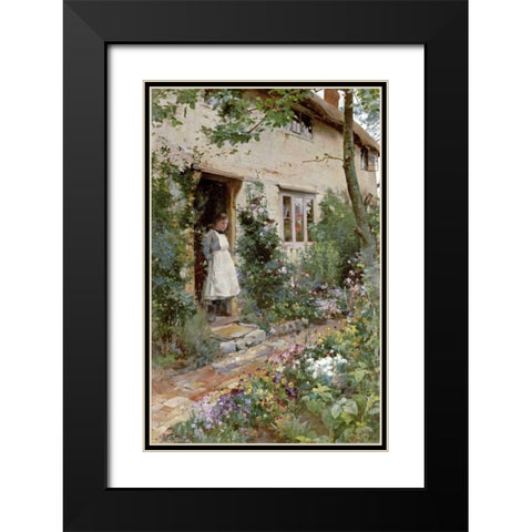 The Cottage Garden Black Modern Wood Framed Art Print with Double Matting by Glendening, Alfred Augustus