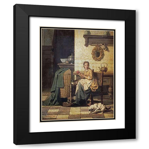A Playful Cat Black Modern Wood Framed Art Print with Double Matting by Grips, Charles Josef
