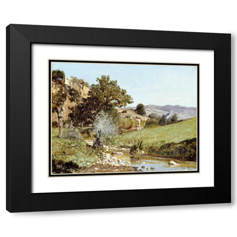 A Hunter In a Landscape Black Modern Wood Framed Art Print with Double Matting by Guigou, Paul