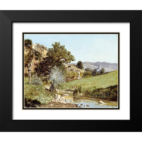 A Hunter In a Landscape Black Modern Wood Framed Art Print with Double Matting by Guigou, Paul
