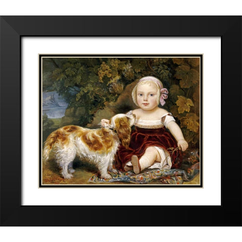 A Young Child With a Spaniel Black Modern Wood Framed Art Print with Double Matting by Guillot-Saguez, Amila