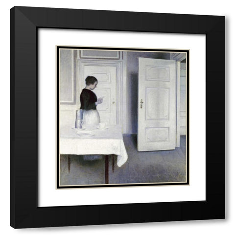 Interior With a Woman Reading a Letter Black Modern Wood Framed Art Print with Double Matting by Hammershoi, Vilhelm