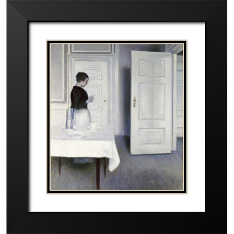 Interior With a Woman Reading a Letter Black Modern Wood Framed Art Print with Double Matting by Hammershoi, Vilhelm