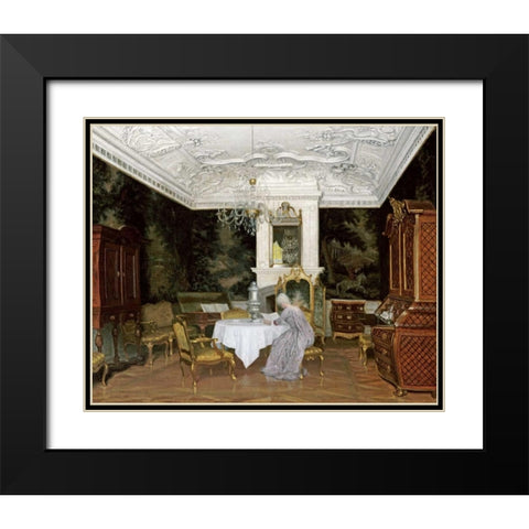 A Lady In An Interior, Fredensborg Black Modern Wood Framed Art Print with Double Matting by Hansen, Adolf Heinrich Claus