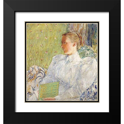 Portrait of Edith Blaney (Mrs. Dwight Blaney) Black Modern Wood Framed Art Print with Double Matting by Hassam, Childe
