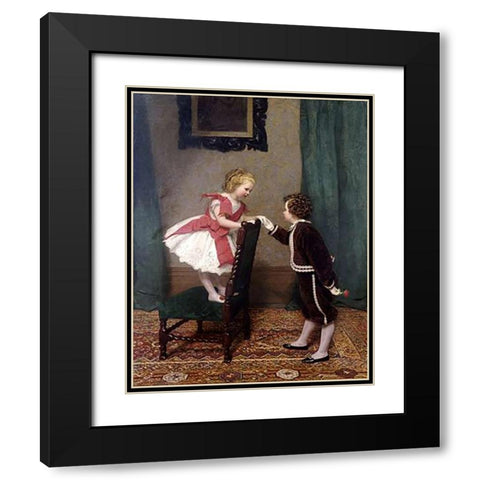 Miss Lilys First Flirtation Black Modern Wood Framed Art Print with Double Matting by Hayllar, James