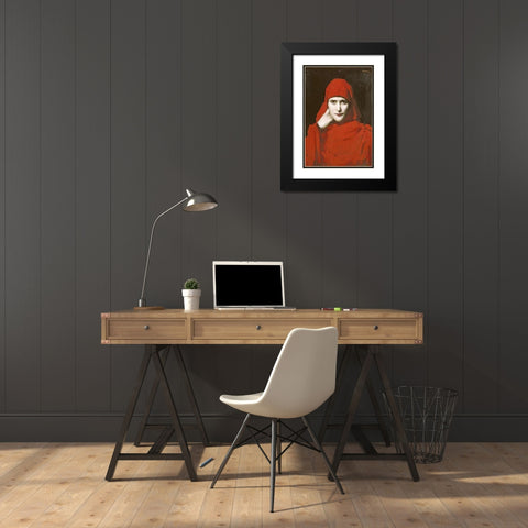A Woman In a Red Cloak Black Modern Wood Framed Art Print with Double Matting by Henner, Jean Jacques