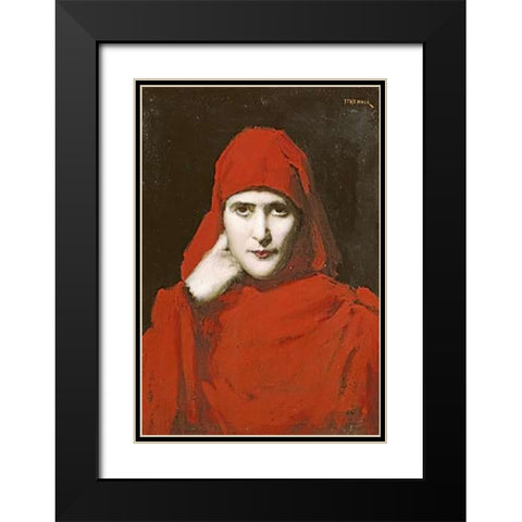 A Woman In a Red Cloak Black Modern Wood Framed Art Print with Double Matting by Henner, Jean Jacques