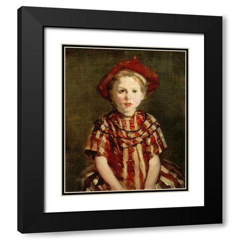 Little Girl In Red Stripes Black Modern Wood Framed Art Print with Double Matting by Henri, Robert