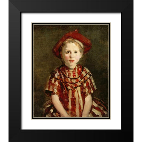 Little Girl In Red Stripes Black Modern Wood Framed Art Print with Double Matting by Henri, Robert