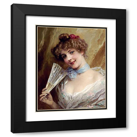 Lady With a Fan Black Modern Wood Framed Art Print with Double Matting by Hernandez, Daniel