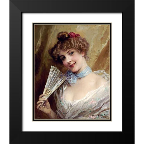 Lady With a Fan Black Modern Wood Framed Art Print with Double Matting by Hernandez, Daniel