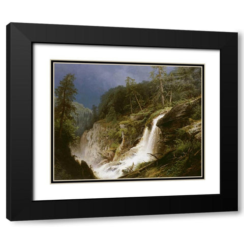Western Waterfall Black Modern Wood Framed Art Print with Double Matting by Herzog, Herman