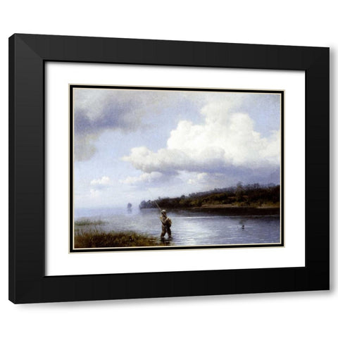 Fly Fishing Black Modern Wood Framed Art Print with Double Matting by Herzog, Herman