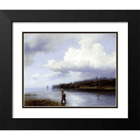 Fly Fishing Black Modern Wood Framed Art Print with Double Matting by Herzog, Herman