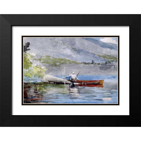 The Red Canoe Black Modern Wood Framed Art Print with Double Matting by Homer, Winslow
