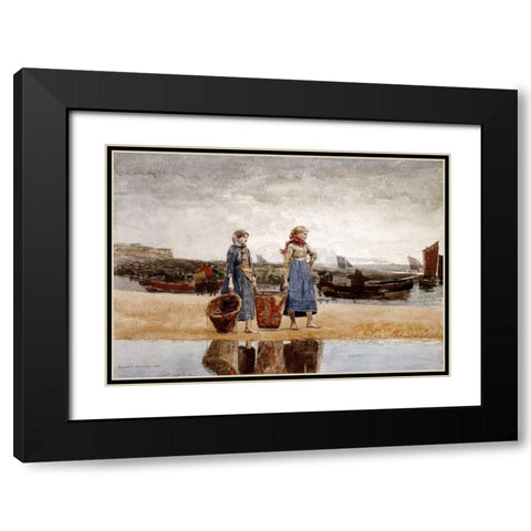 Two Girls on The Beach, Tynemouth Black Modern Wood Framed Art Print with Double Matting by Homer, Winslow