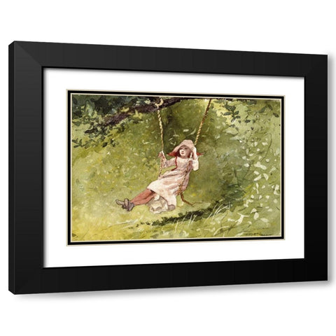 Girl on a Swing Black Modern Wood Framed Art Print with Double Matting by Homer, Winslow