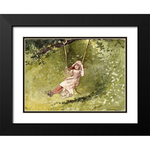 Girl on a Swing Black Modern Wood Framed Art Print with Double Matting by Homer, Winslow